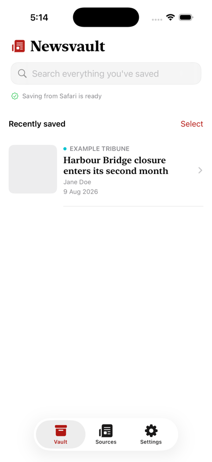 The Vault: your saved articles, searchable instantly